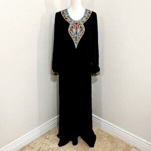 Sadan Ethnic Black Embroidered Abaya Kaftan Maxi Dress Size 48